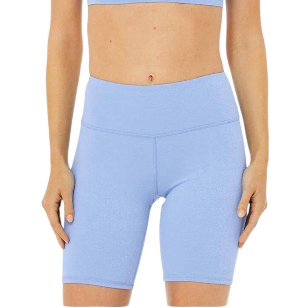 ALO Yoga High Waist Glitter Bike Short in Marina/Silver Sz M